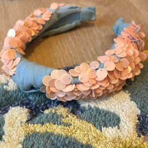 Chambray denim blue headband with pink sequins